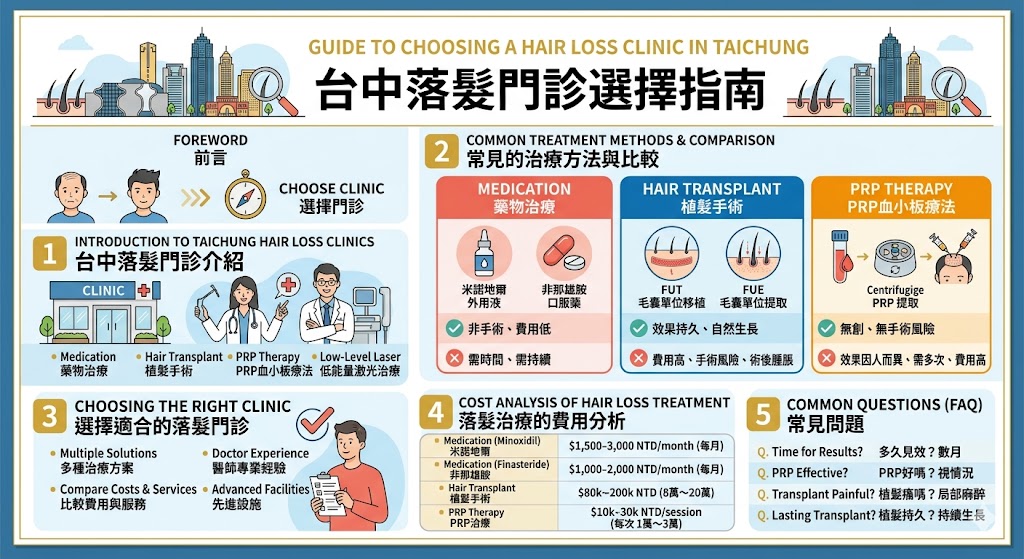 如果你正面臨落髮困擾，選擇適合的台中落髮門診是關鍵。本文深入探討了台中落髮門診提供的多種治療方法，包括藥物治療、植髮手術和PRP療法，並比較其優缺點，幫助你做出最適合的選擇。我們還分析了費用、效果與治療頻率等因素，讓你在選擇落髮治療方案時更加有信心。了解更多如何找到合適的台中落髮門診，讓你恢復健康的髮際線。
