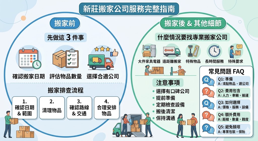 如果你正在尋找 新莊搬家公司，這篇文章為你提供了全面的搬家服務指南。我們將介紹如何選擇適合的 新莊搬家公司，包括如何確保搬家過程順利，避免物品損壞，了解搬家費用以及排查常見的搬家問題。無論你是首次搬家還是有過經驗，這篇文章都能幫助你提前做好準備，選擇專業的搬家公司，確保你的搬家過程高效且無憂。